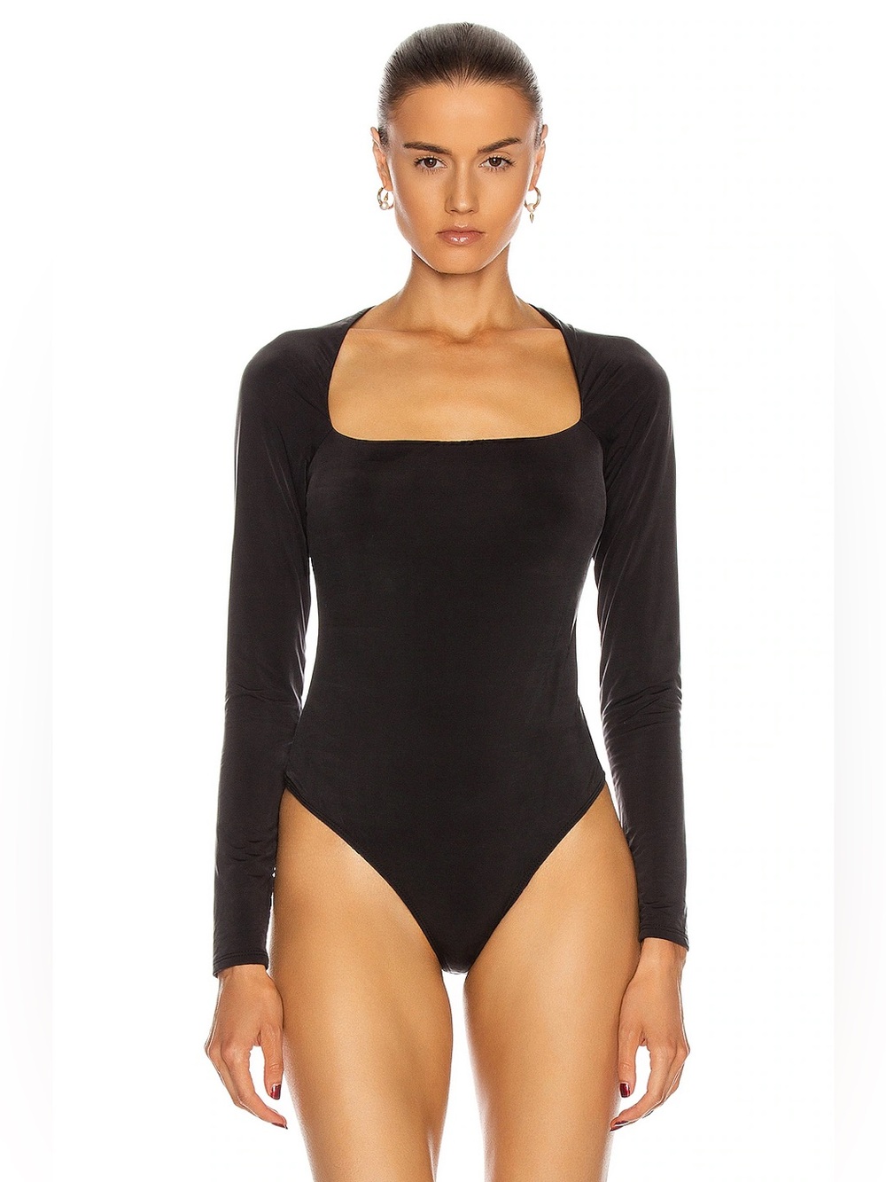 JONATHAN SIMKHAI Square Neck Long Sleeve Bodysuit in Black